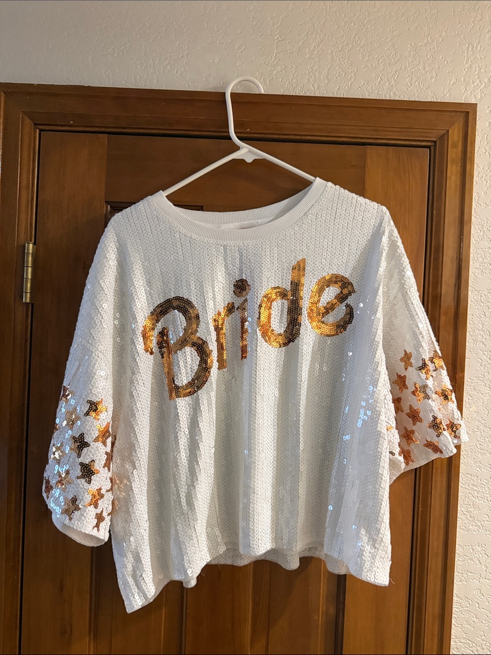 Sequin 'Bride' Top in White with Gold Accents